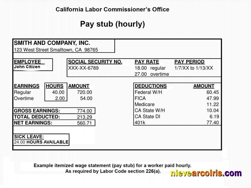 CALIFORNIA Labor Commissioner's office paystub